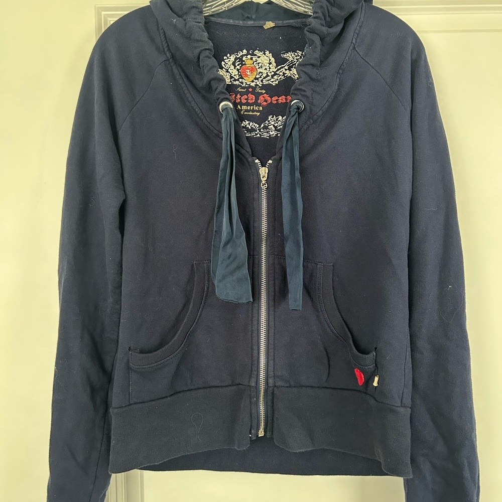 Ed Hardy Dark Blue Hoodie with Red Accent